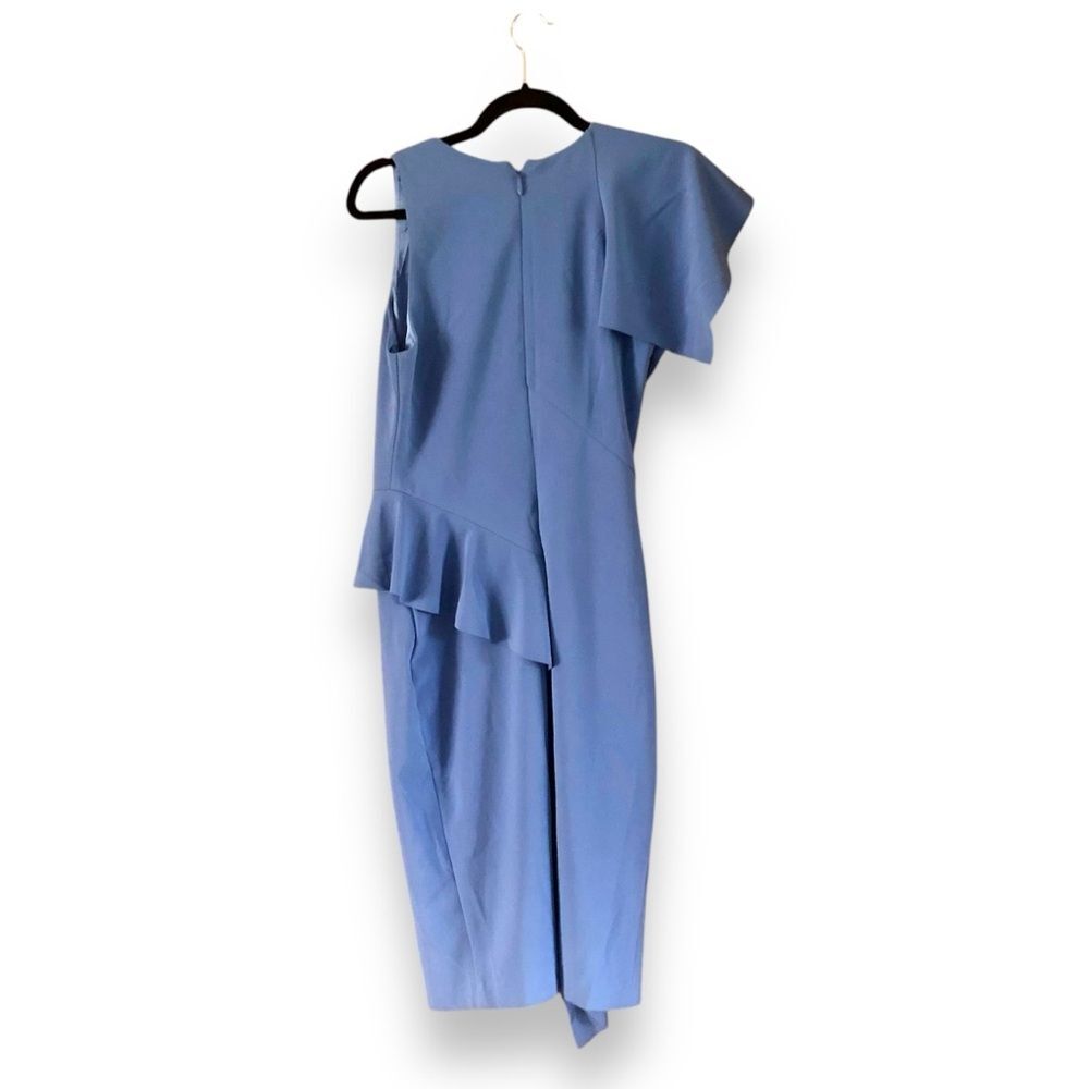 Parker Black Shara Midi Dress Periwinkle Asymmetrical Ruffle NWT Size 4 Cocktail - Picture 4 of 6
